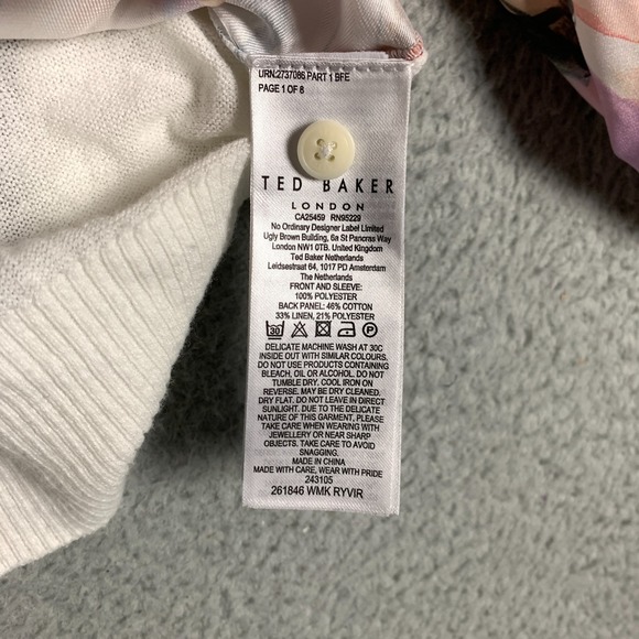 Ted Baker Ryvir Cardigan Women's 3 Ivory Multi Woven Detail Printed Button Front - Picture 6 of 11